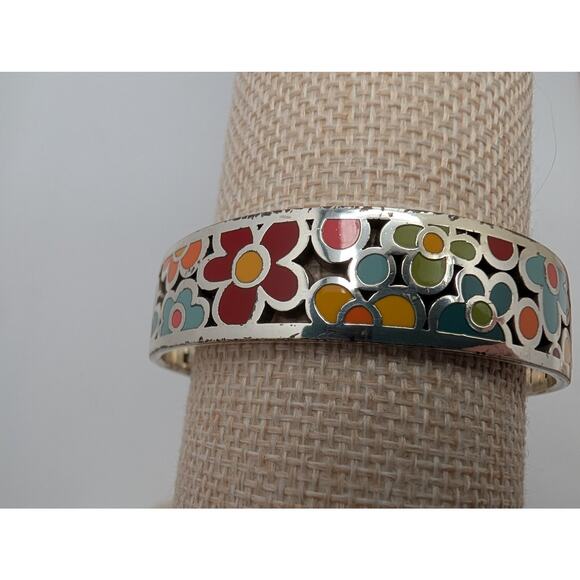 Brighton Multi-Color Enamel Flower Bangle Bracelet Silver Tone Floral Boho - Picture 4 of 8